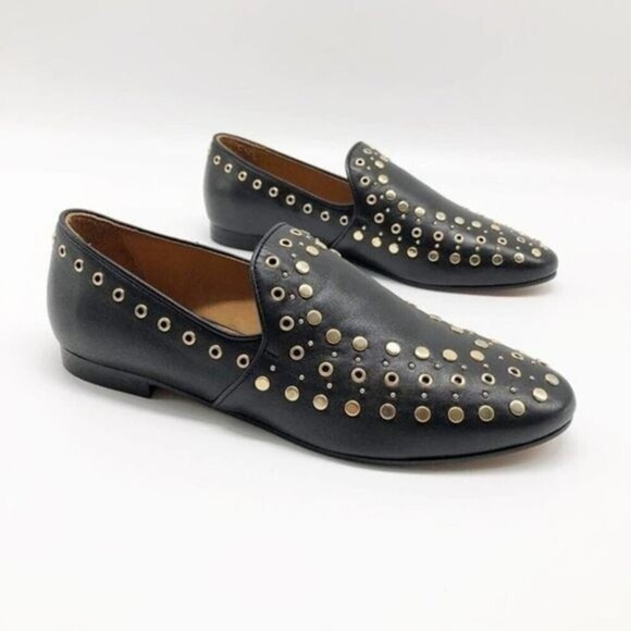 SANDRO Bary Black Leather Studded Loafers  - Picture 1 of 12